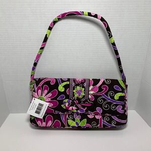 NWT Quilted Floral Purple Wristlet Clutch Bag Vera Bradley Knot Just A Clutch